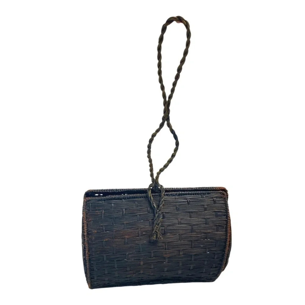 KAANAS Cuzco Vaulted Straw Wristlet in Brown